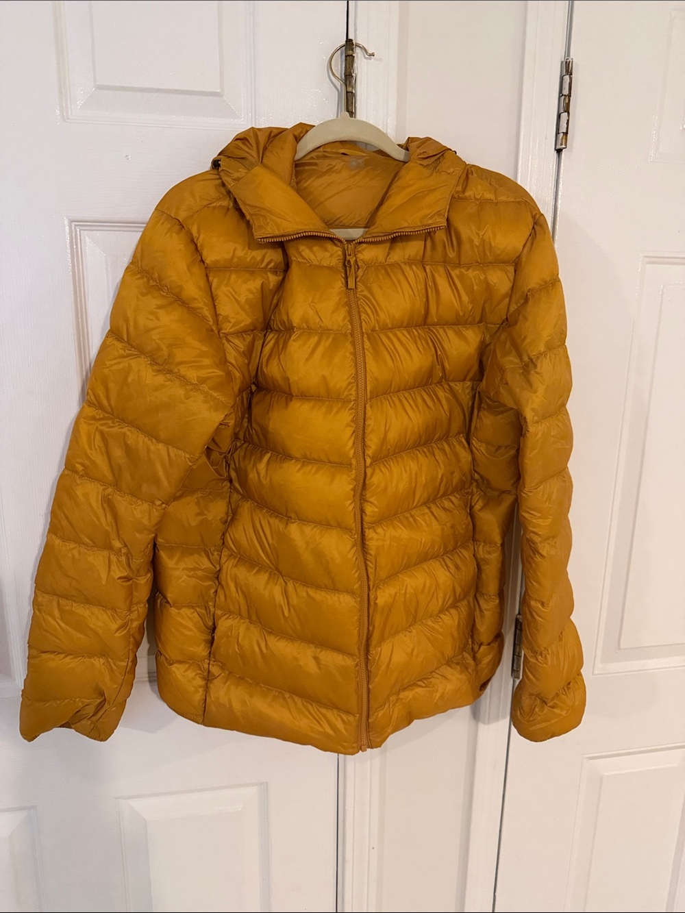 Women's UNIQLO Mustard Light Down Jacket with Hood
